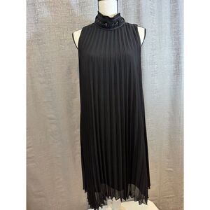 Max Studio Pleated Black Dress with High Collar - Size M (A052)